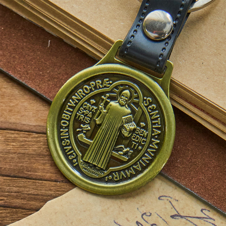 Christianartworkshop Vintage Style Silver & Brass Antiqued St. Benedict Keychain: Pocket-Sized Tokens - image 5