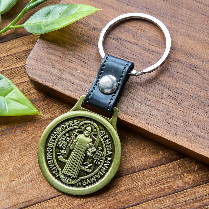 Christianartworkshop Vintage Style Silver & Brass Antiqued St. Benedict Keychain: Pocket-Sized Tokens - Antique Brass - image 1