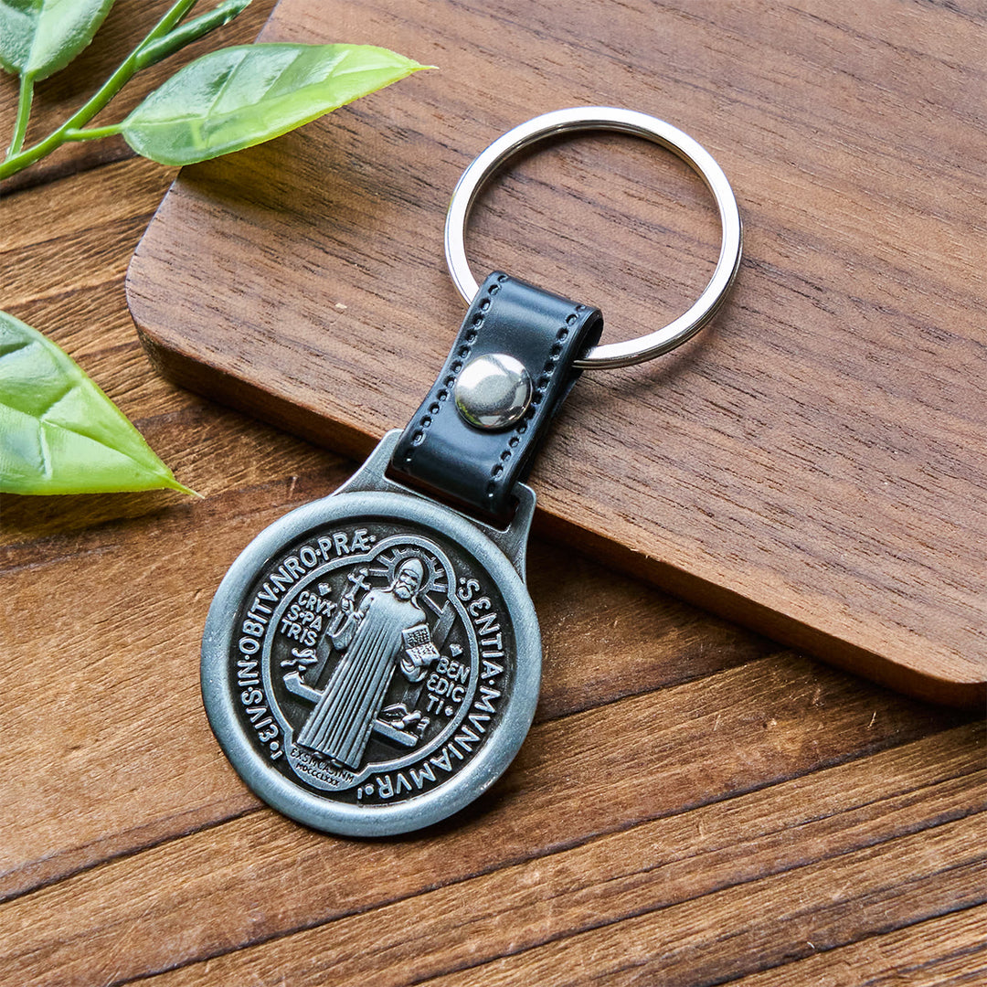 Christianartworkshop Vintage Style Silver & Brass Antiqued St. Benedict Keychain: Pocket-Sized Tokens - Antique Silver - image 2
