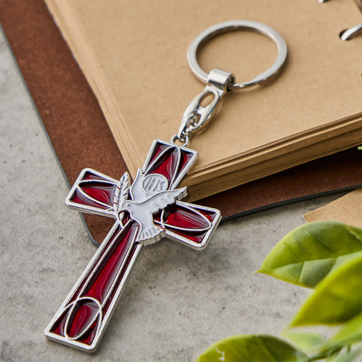 Christianartworkshop IHS Holy Spirit Dove Cross Keychain: Two Color Styles, Peaceful Enamel Art - image 5