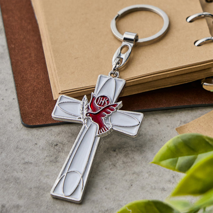 Christianartworkshop IHS Holy Spirit Dove Cross Keychain: Two Color Styles, Peaceful Enamel Art - image 6