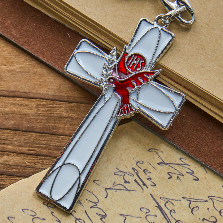 Christianartworkshop IHS Holy Spirit Dove Cross Keychain: Two Color Styles, Peaceful Enamel Art - image 4