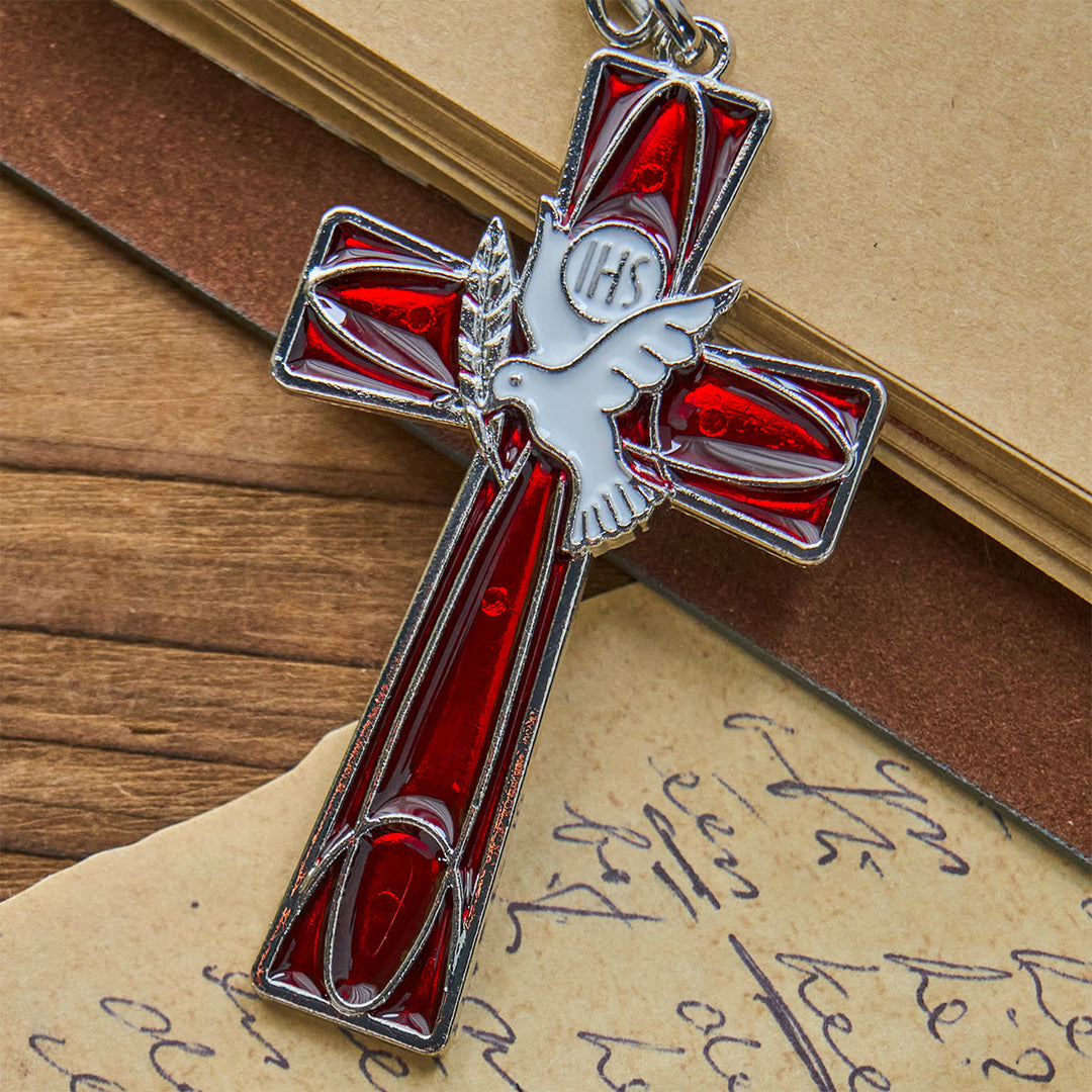 Christianartworkshop IHS Holy Spirit Dove Cross Keychain: Two Color Styles, Peaceful Enamel Art - image 3