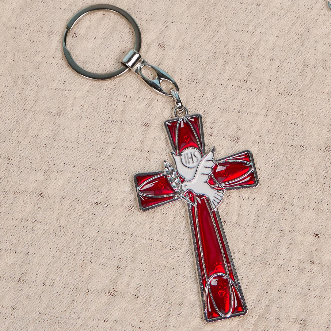 Christianartworkshop IHS Holy Spirit Dove Cross Keychain: Two Color Styles, Peaceful Enamel Art - image 7