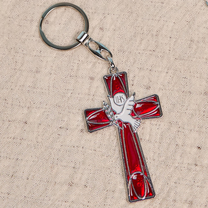 Christianartworkshop IHS Holy Spirit Dove Cross Keychain: Two Color Styles, Peaceful Enamel Art - image 7