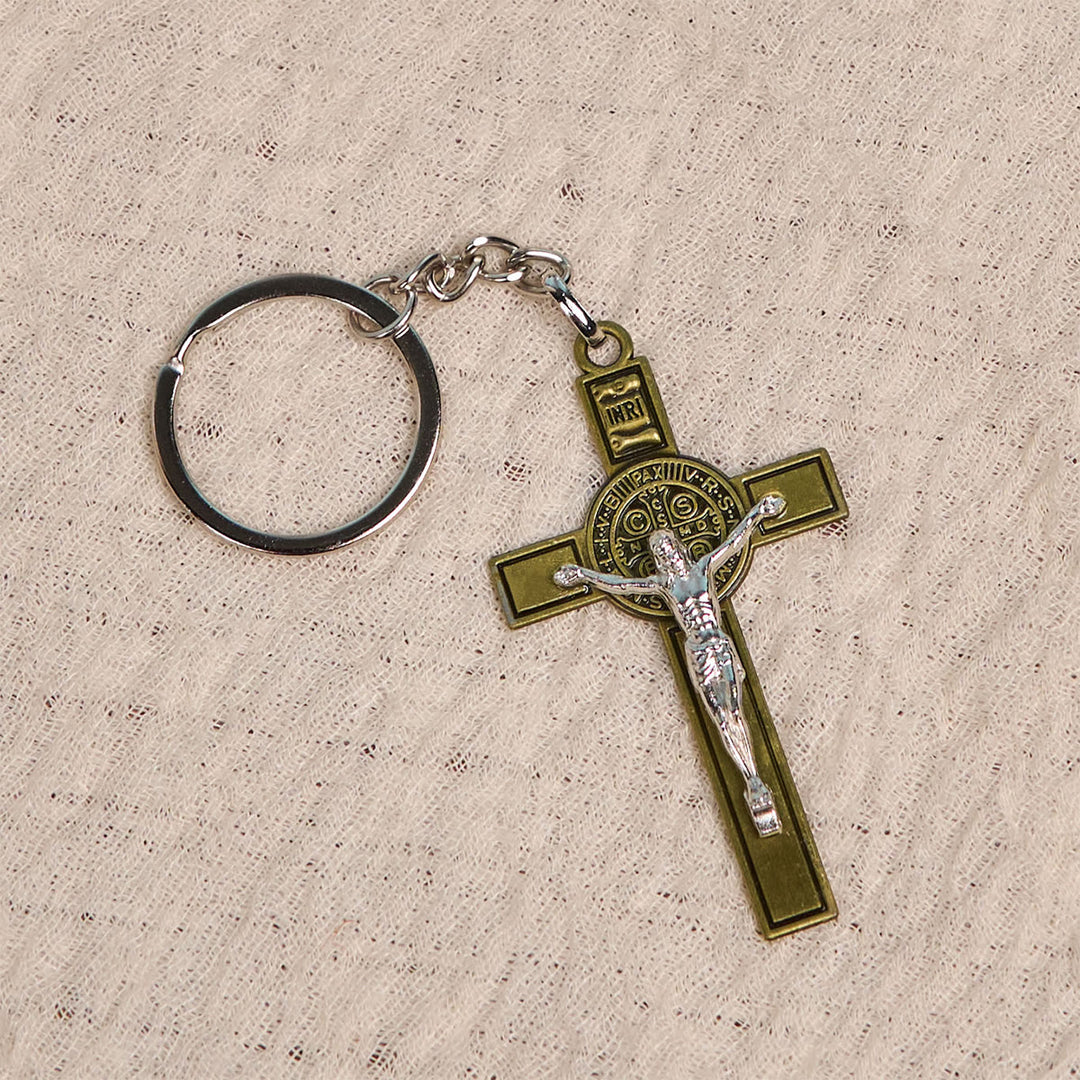 Christianartworkshop Two Tone St. Benedict & INRI Crucifix Keychain: Antique Religious Tokens - image 8