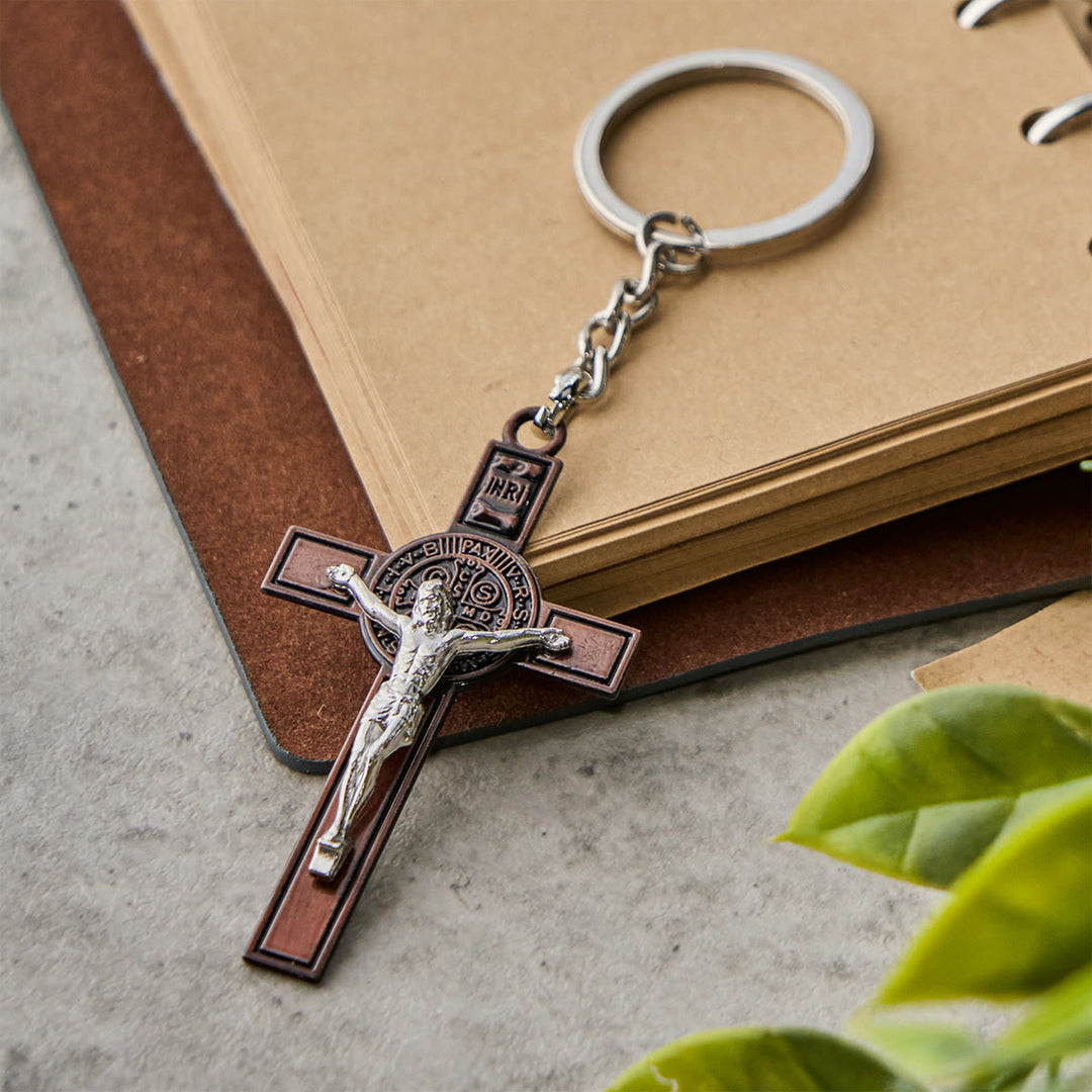 Christianartworkshop Two Tone St. Benedict & INRI Crucifix Keychain: Antique Religious Tokens - image 3