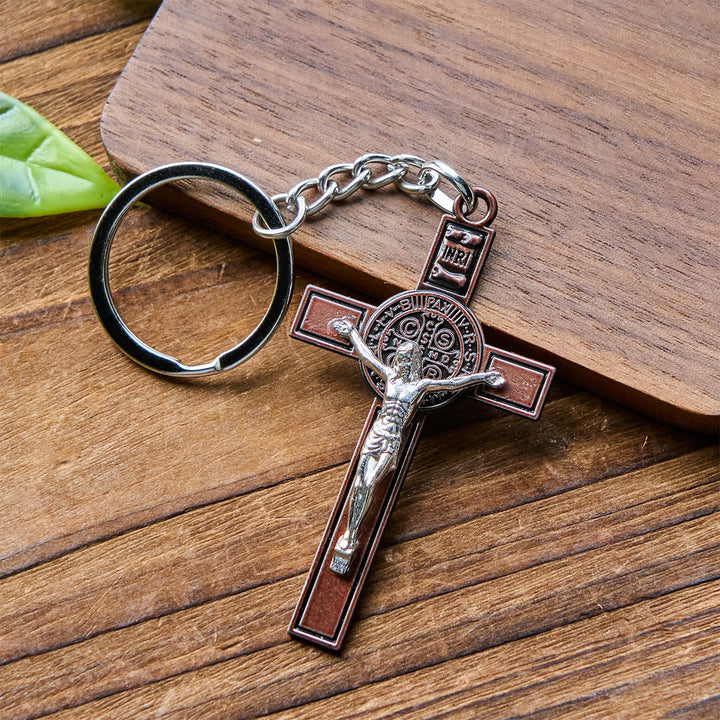 Christianartworkshop Two Tone St. Benedict & INRI Crucifix Keychain: Antique Religious Tokens - image 6