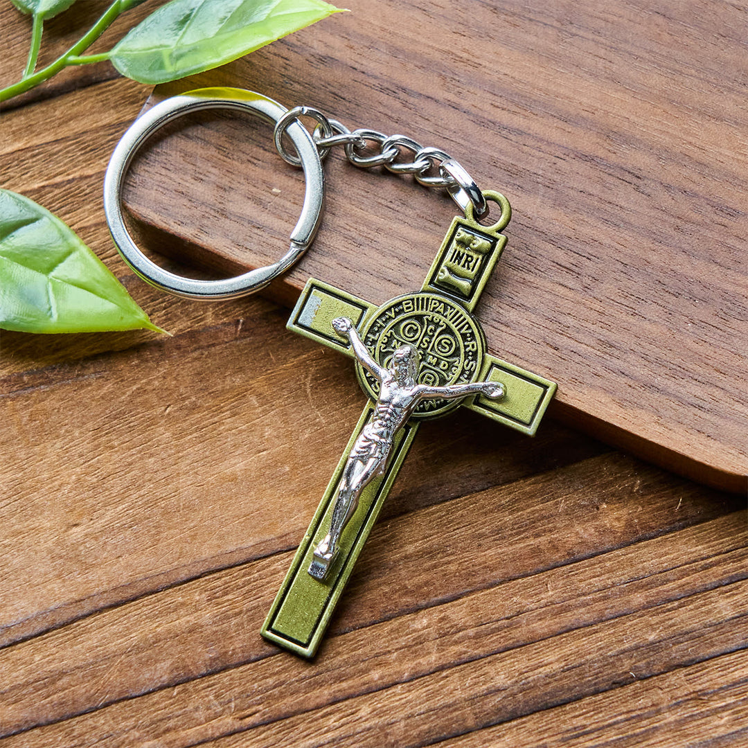 Christianartworkshop Two Tone St. Benedict & INRI Crucifix Keychain: Antique Religious Tokens - image 5