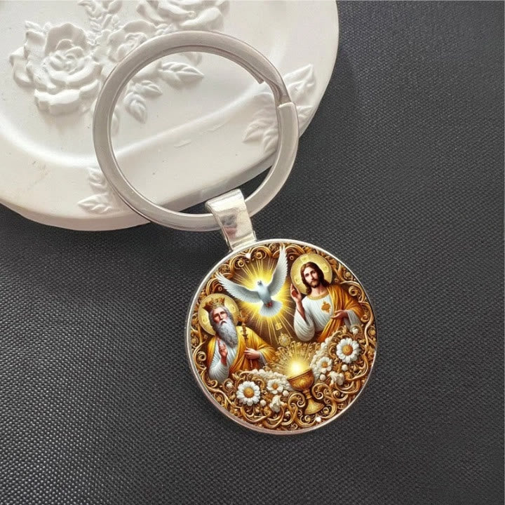 Christianartworkshop Divine Holy Trinity Keychain: Threefold Unity of Love Faith and Spirit - A - image 1