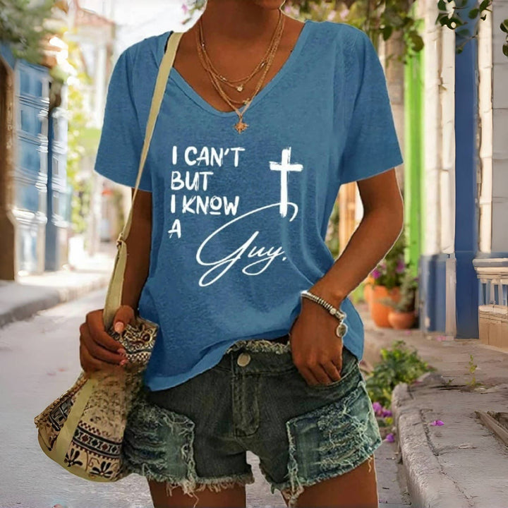 Christianartworkshop I Can't But I Know A Guy Print V-Neck T-shirt - Blue - 4XL - image 0