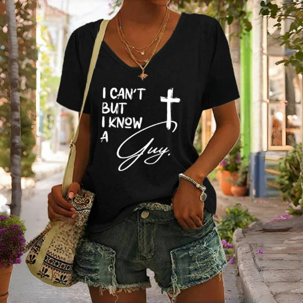 Christianartworkshop I Can't But I Know A Guy Print V-Neck T-shirt - Black - 4XL - image 1
