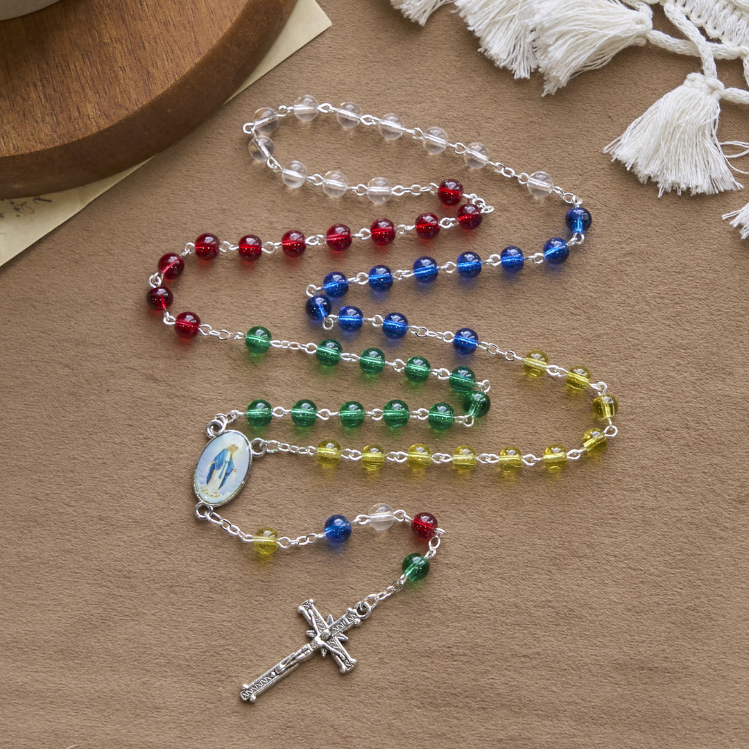 Christianartworkshop PRAYERFUL FAITH: 6mm Transparent Multicolor Rainbow Beads Rosary with Gift Card - image 3