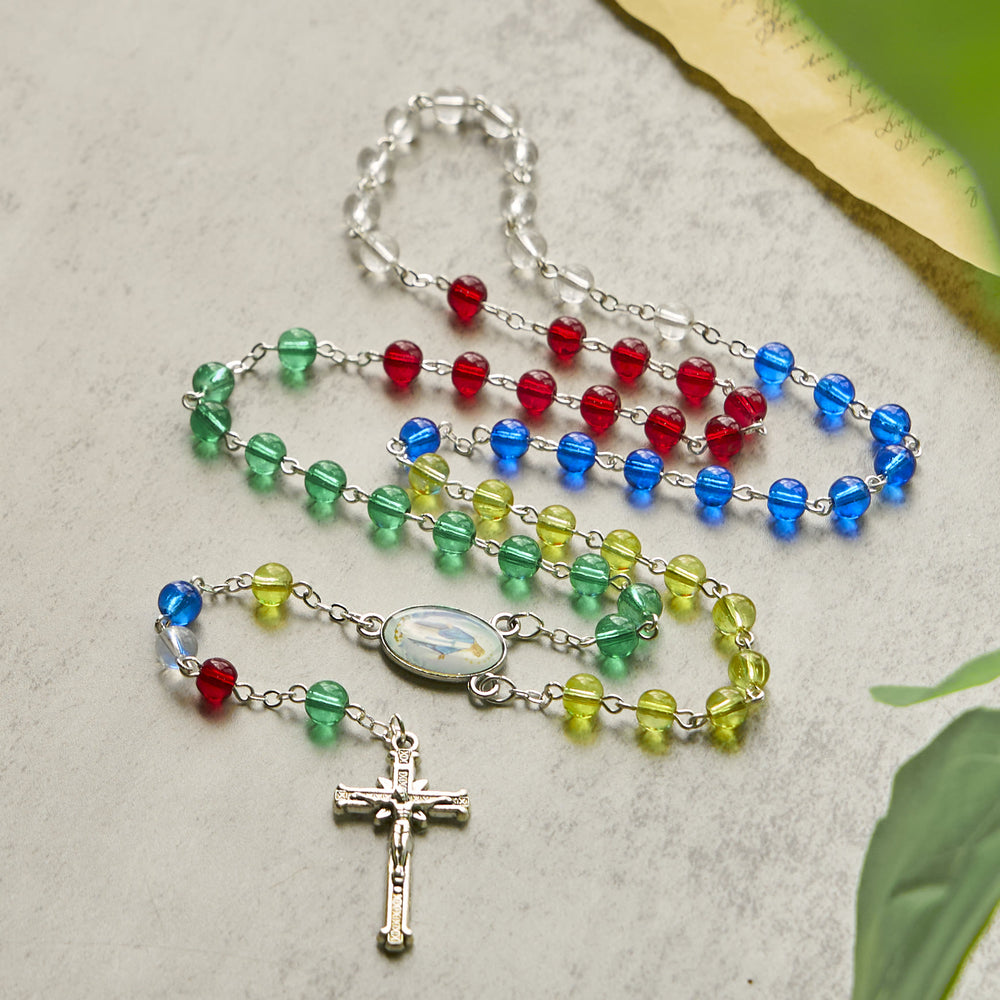 Christianartworkshop PRAYERFUL FAITH: 6mm Transparent Multicolor Rainbow Beads Rosary with Gift Card - image 2