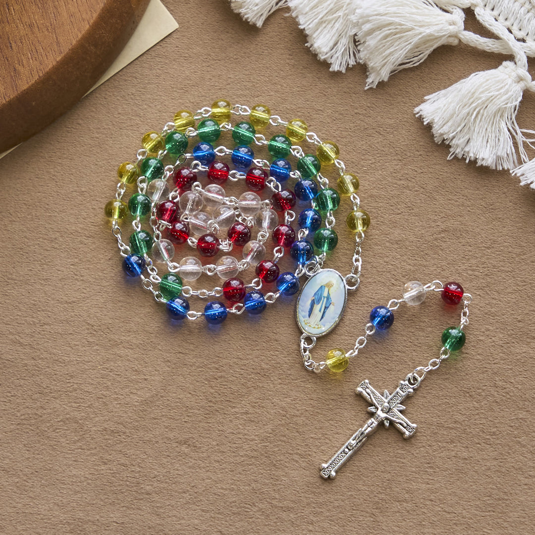 Christianartworkshop PRAYERFUL FAITH: 6mm Transparent Multicolor Rainbow Beads Rosary with Gift Card - image 4