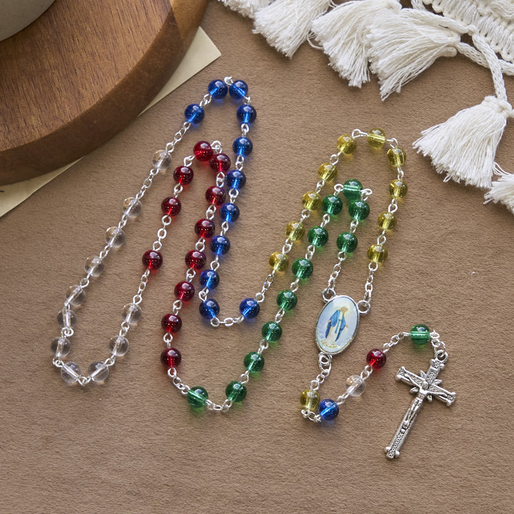 Christianartworkshop PRAYERFUL FAITH: 6mm Transparent Multicolor Rainbow Beads Rosary with Gift Card - image 5