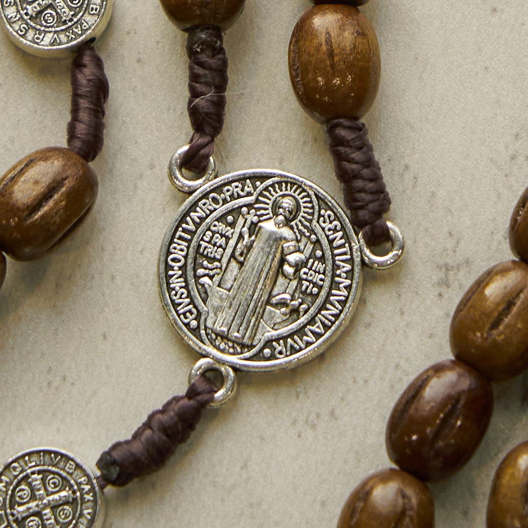 Christianartworkshop Retro Style 10mm Matte Brown Rosary with St. Benedict Charm & INRI Crucifix Rosary - image 4