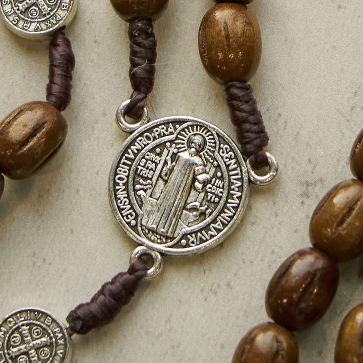Christianartworkshop Retro Style 10mm Matte Brown Rosary with St. Benedict Charm & INRI Crucifix Rosary - image 4