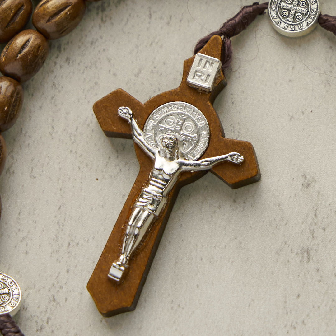 Christianartworkshop Retro Style 10mm Matte Brown Rosary with St. Benedict Charm & INRI Crucifix Rosary - image 5