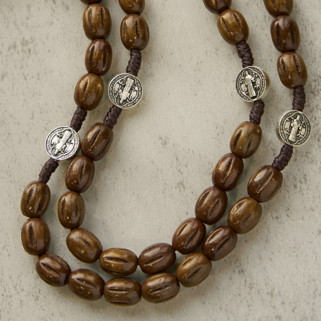 Christianartworkshop Retro Style 10mm Matte Brown Rosary with St. Benedict Charm & INRI Crucifix Rosary - image 6