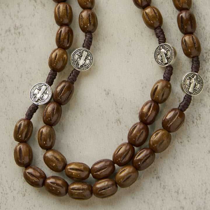 Christianartworkshop Retro Style 10mm Matte Brown Rosary with St. Benedict Charm & INRI Crucifix Rosary - image 6