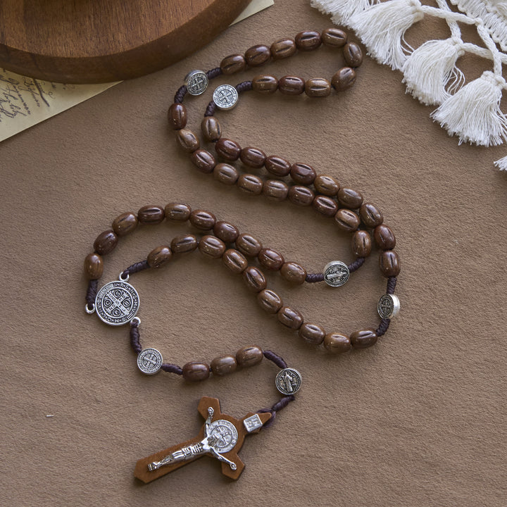 Christianartworkshop Retro Style 10mm Matte Brown Rosary with St. Benedict Charm & INRI Crucifix Rosary - image 3