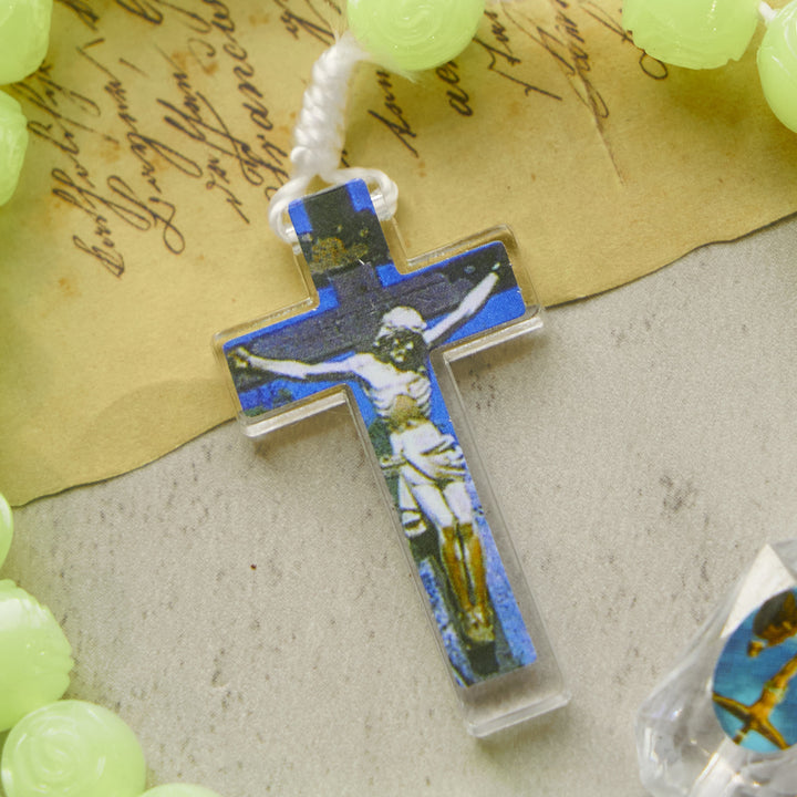Christianartworkshop PRAYERFUL FAITH: Glow-in-the-Dark Green Beads Rosary with Gift Card