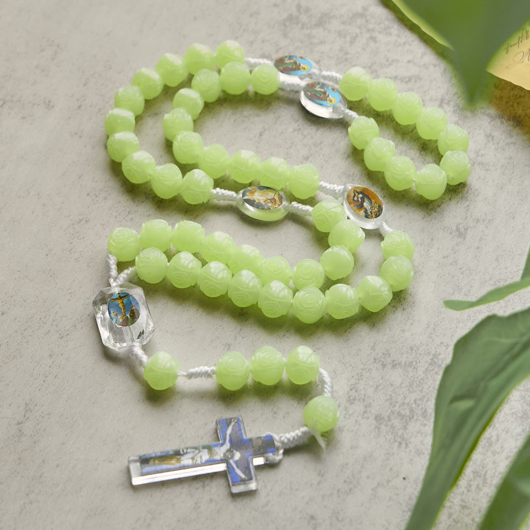 Christianartworkshop PRAYERFUL FAITH: Glow-in-the-Dark Green Beads Rosary with Gift Card - image 4