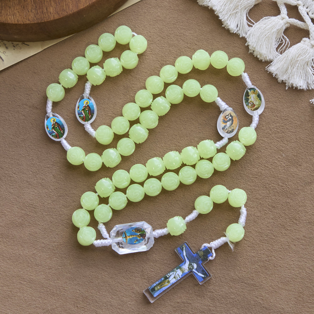 Christianartworkshop PRAYERFUL FAITH: Glow-in-the-Dark Green Beads Rosary with Gift Card - image 2