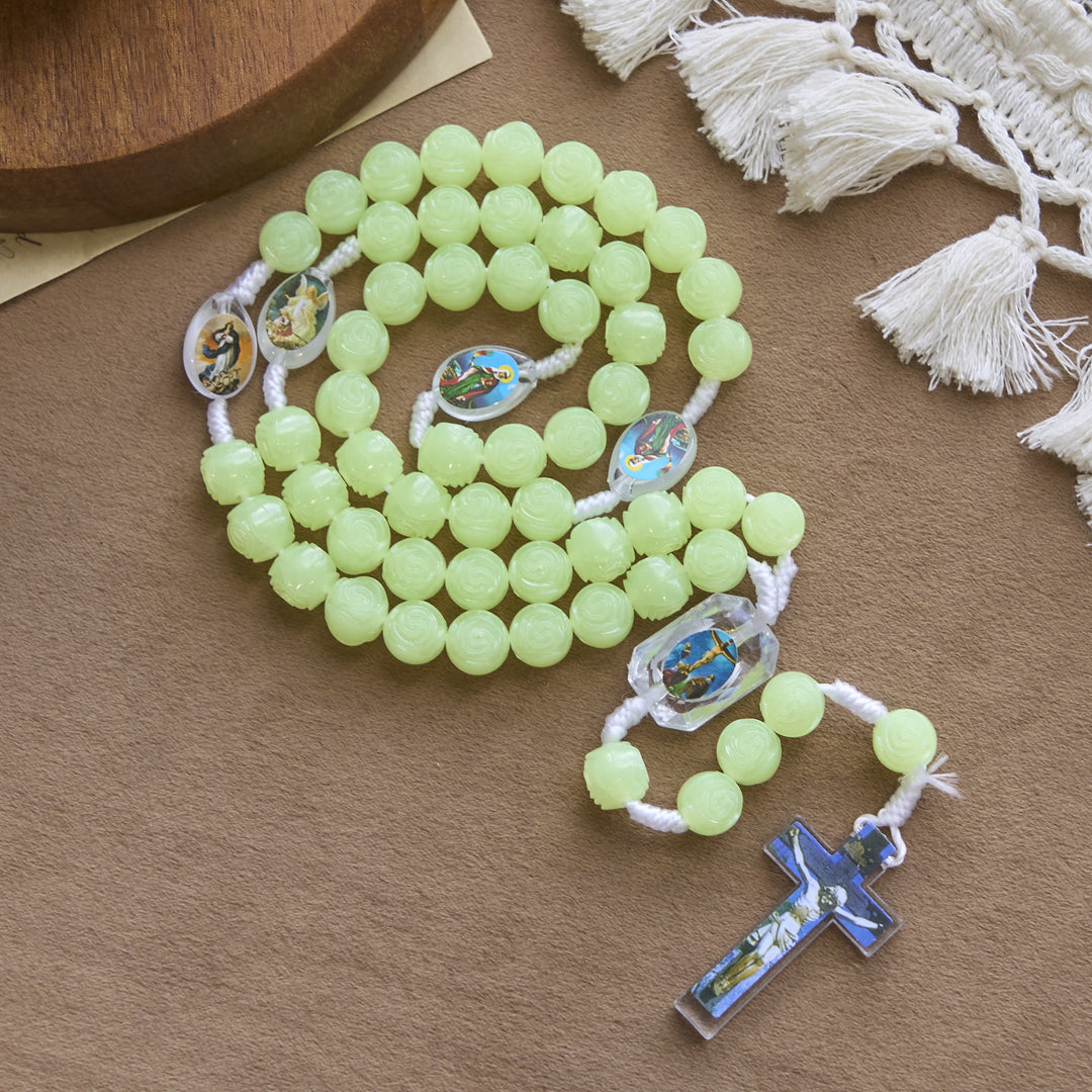 Christianartworkshop PRAYERFUL FAITH: Glow-in-the-Dark Green Beads Rosary with Gift Card - image 3