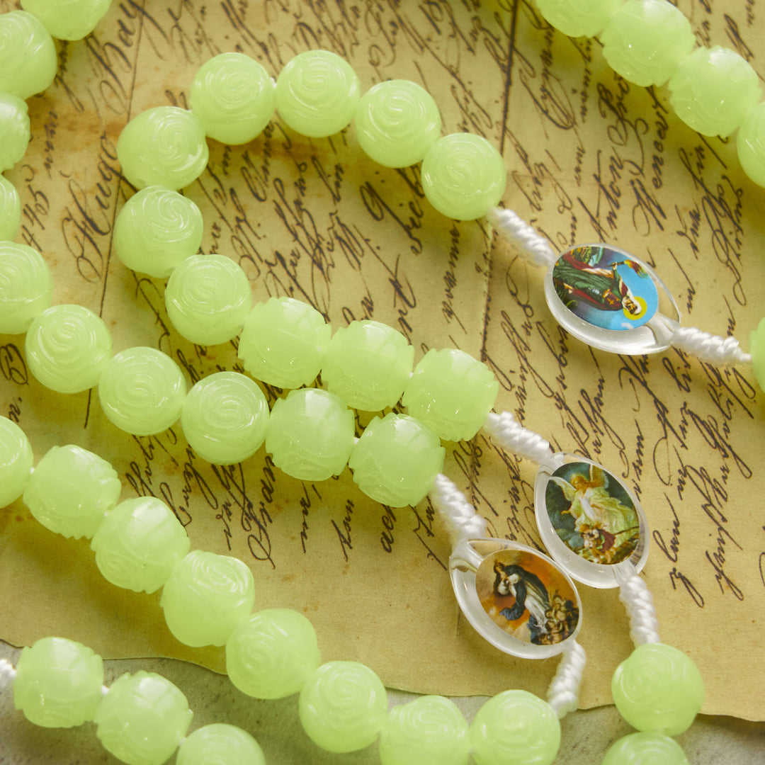 Christianartworkshop PRAYERFUL FAITH: Glow-in-the-Dark Green Beads Rosary with Gift Card