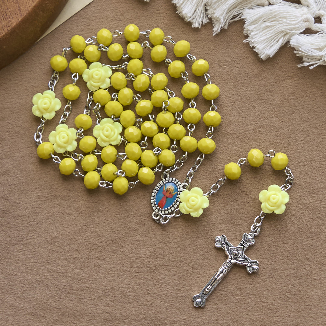 Christianartworkshop PRAYERFUL FAITH: Floral Rose Beads Multicolor Polyhedral Rosary with Gift Card - image 11
