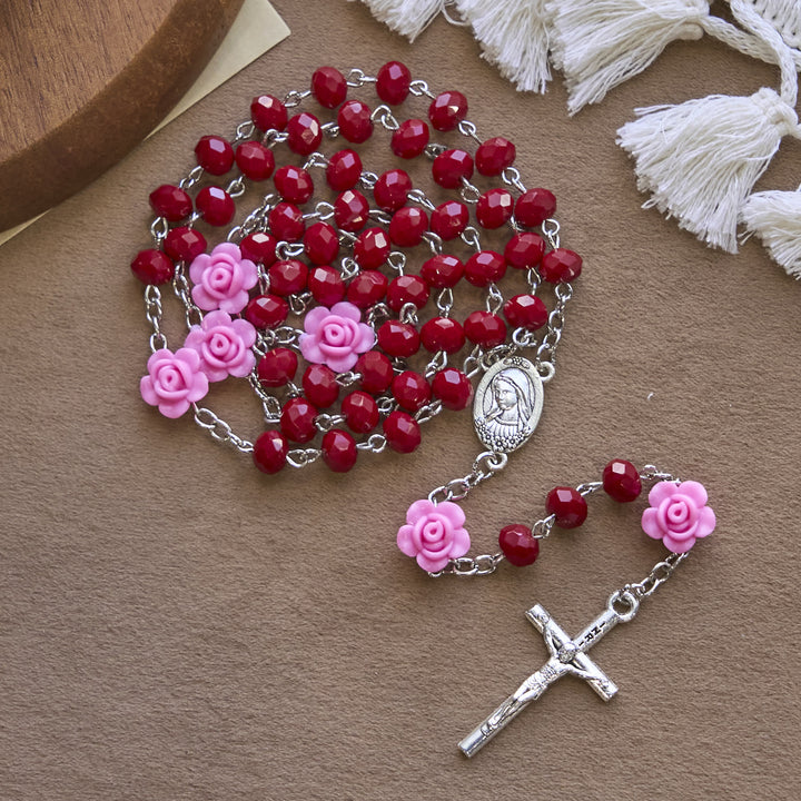 Christianartworkshop PRAYERFUL FAITH: Floral Rose Beads Multicolor Polyhedral Rosary with Gift Card - image 16