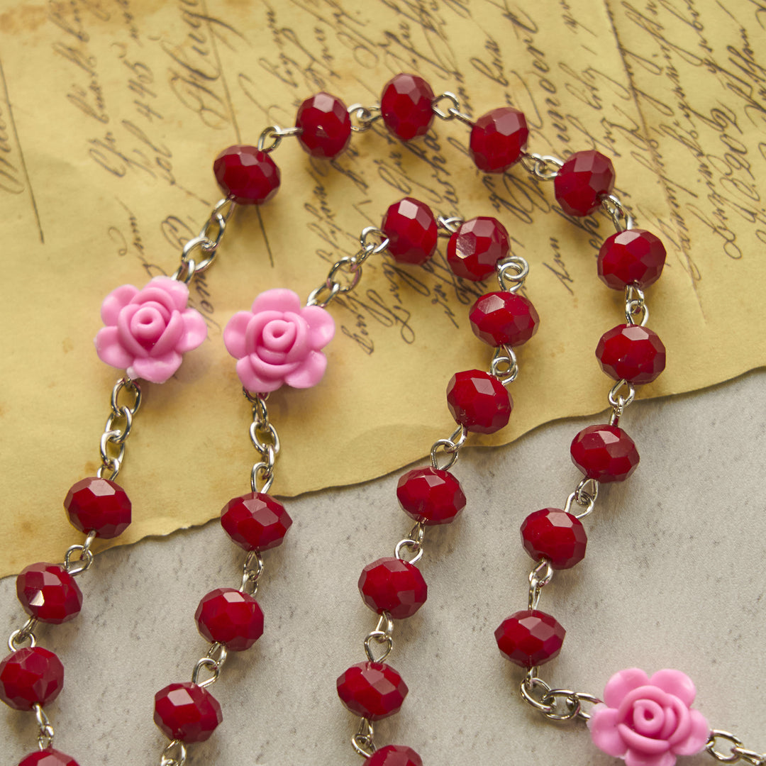 Christianartworkshop Floral Rose Beads and 8mm Multicolor Polyhedral Rosary with Virgin Mary Charm & Crucifix - image 14
