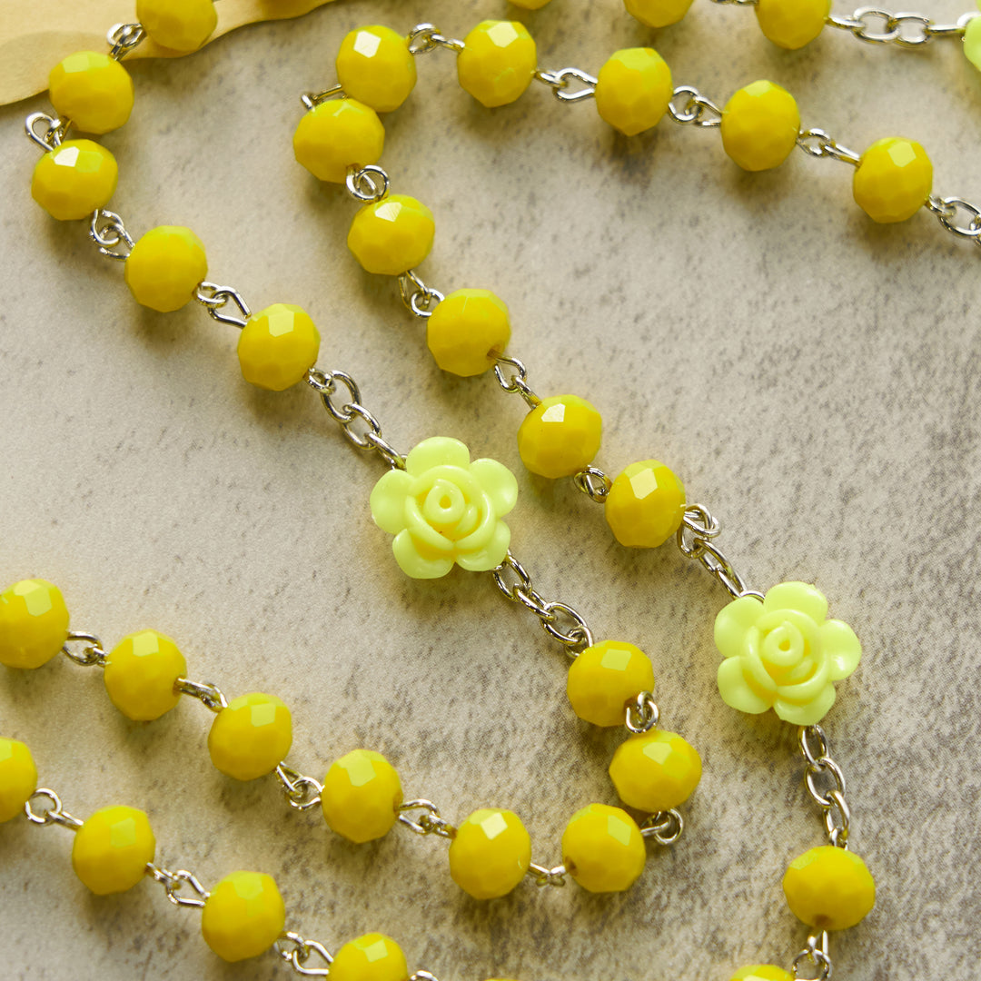 Christianartworkshop Floral Rose Beads and 8mm Multicolor Polyhedral Rosary with Virgin Mary Charm & Crucifix - image 9