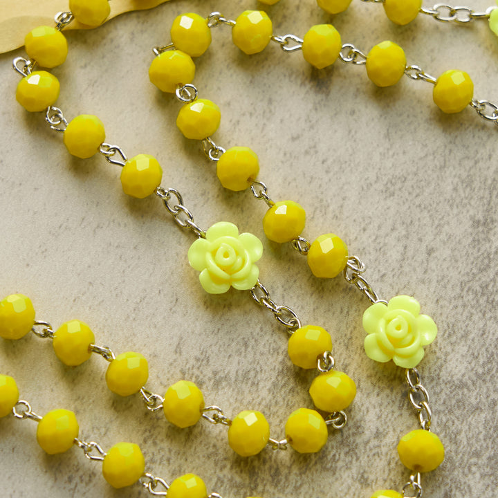 Christianartworkshop Floral Rose Beads and 8mm Multicolor Polyhedral Rosary with Virgin Mary Charm & Crucifix - image 9