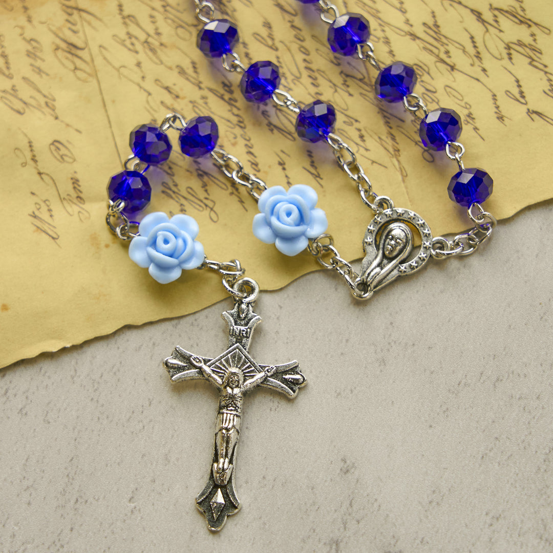 Christianartworkshop Floral Rose Beads and 8mm Multicolor Polyhedral Rosary with Virgin Mary Charm & Crucifix - image 3
