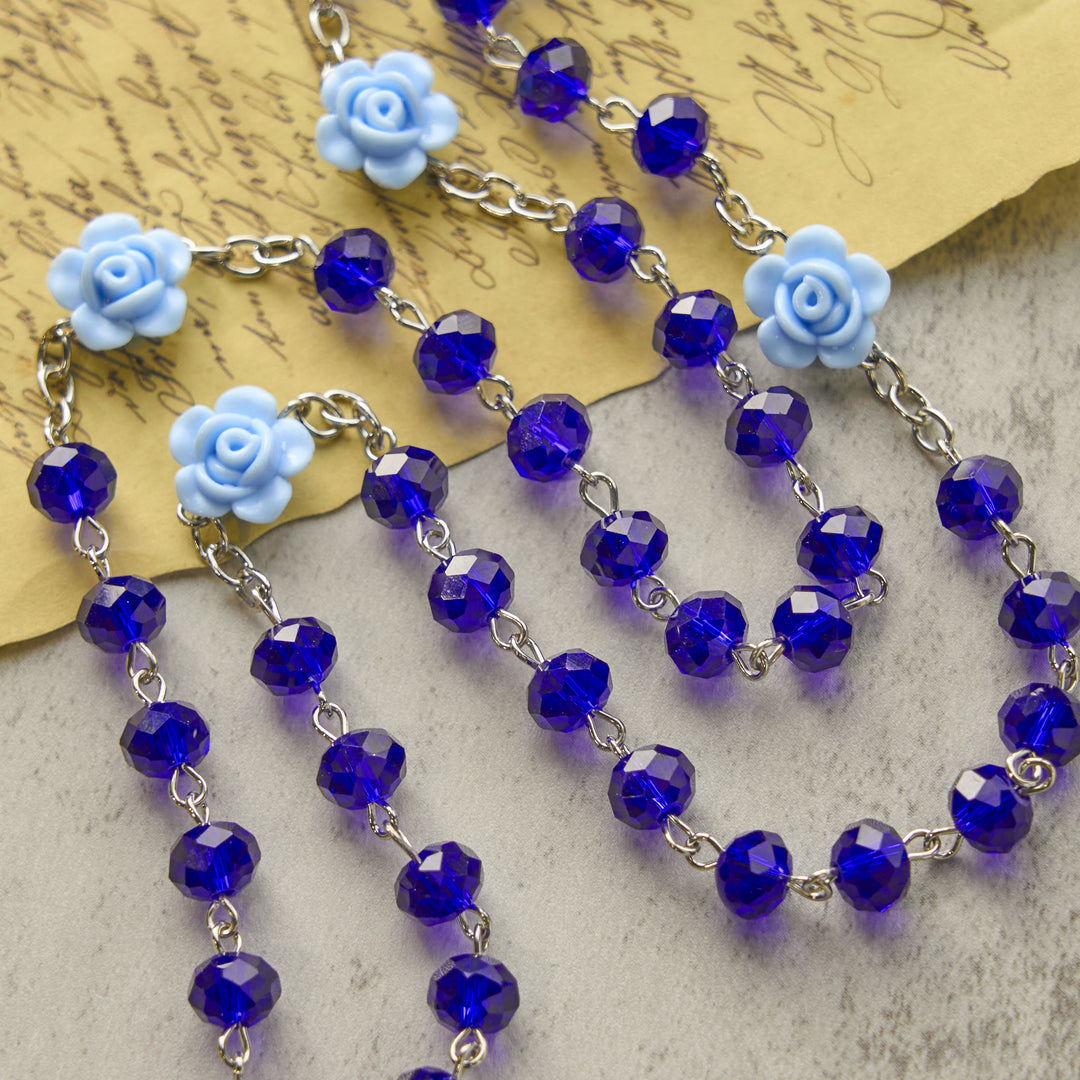 Christianartworkshop Floral Rose Beads and 8mm Multicolor Polyhedral Rosary with Virgin Mary Charm & Crucifix - image 4