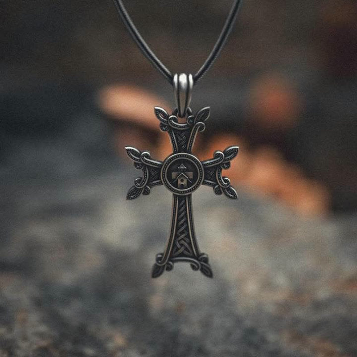 Christianartworkshop Orthodox Church Celtic Knot Armenian Cross Pendant Necklace  - Black Leather Rope - image 5