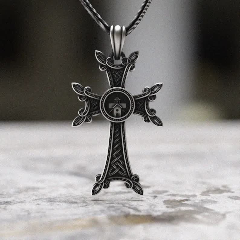 Christianartworkshop Orthodox Church Celtic Knot Armenian Cross Pendant Necklace  - Stainless Steel Chain - image 1