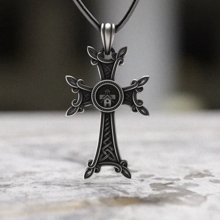 Christianartworkshop Orthodox Church Celtic Knot Armenian Cross Pendant Necklace  - Stainless Steel Chain - image 1