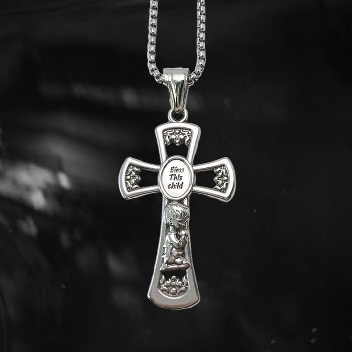 Christianartworkshop God Bless This Child Cross Prayer Necklace - Silver-Color - image 5