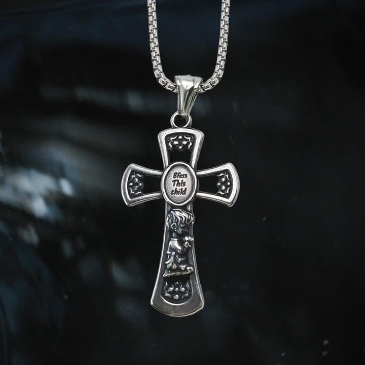 Christianartworkshop God Bless This Child Cross Prayer Necklace - Retro Silver - image 1