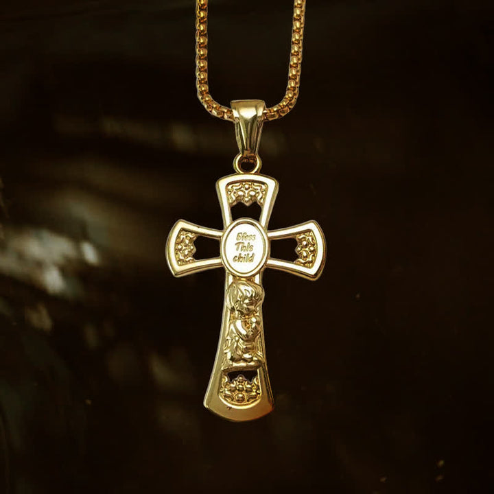 Christianartworkshop God Bless This Child Cross Prayer Necklace - Gold-Color - image 7