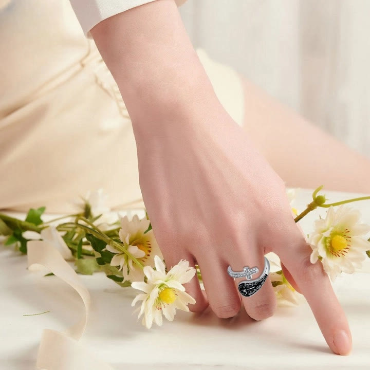 Christianartworkshop Classic Adjustable Artisan Faith Cross Ring with Baroque Patterns and Black Inlay - image 2