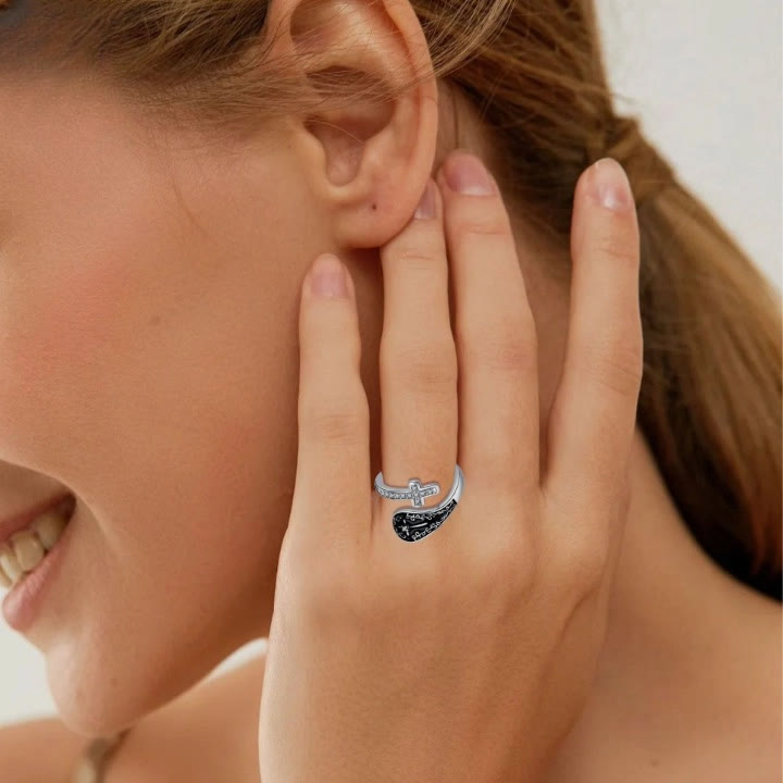 Christianartworkshop Classic Adjustable Artisan Faith Cross Ring with Baroque Patterns and Black Inlay - image 1