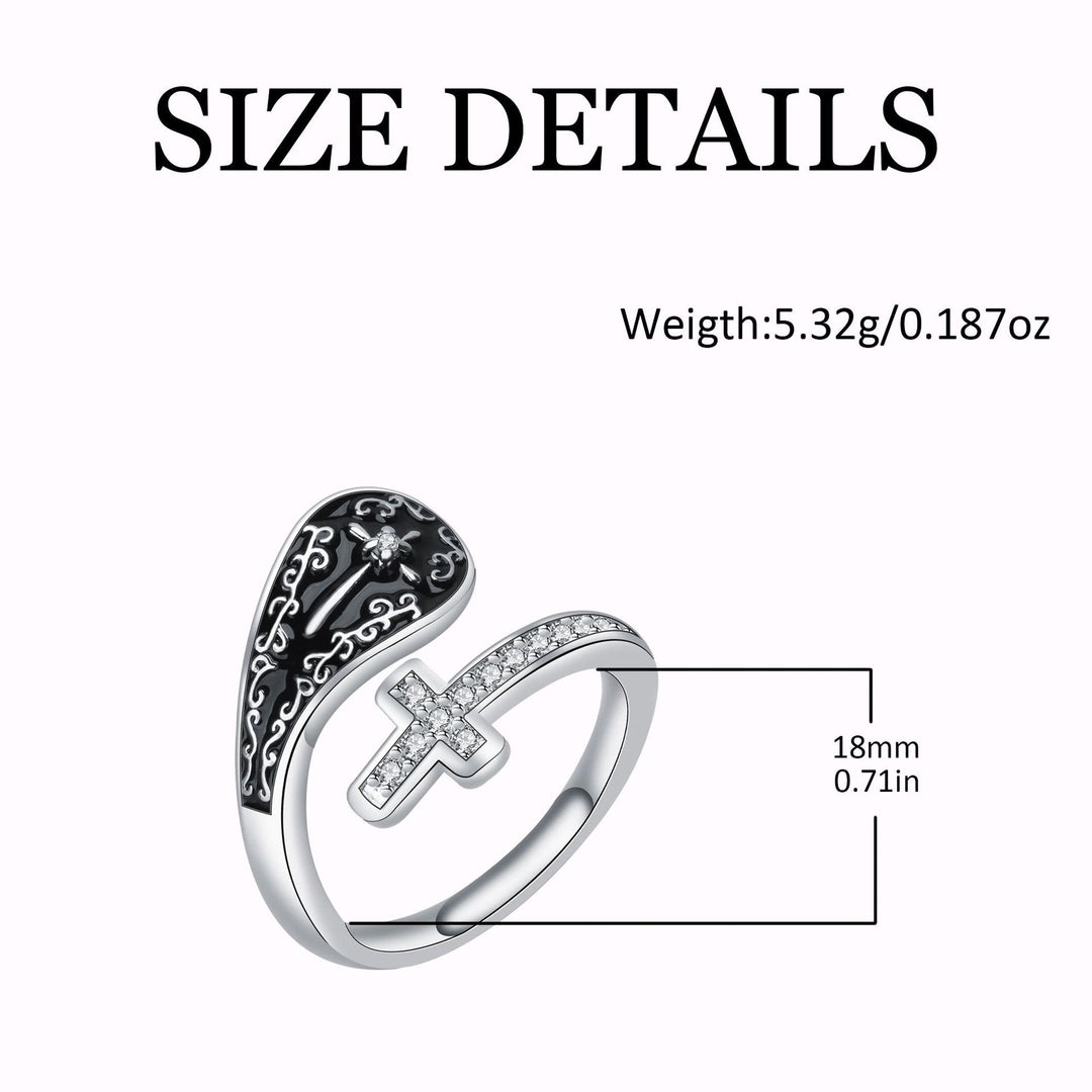 Christianartworkshop Classic Adjustable Artisan Faith Cross Ring with Baroque Patterns and Black Inlay - image 4