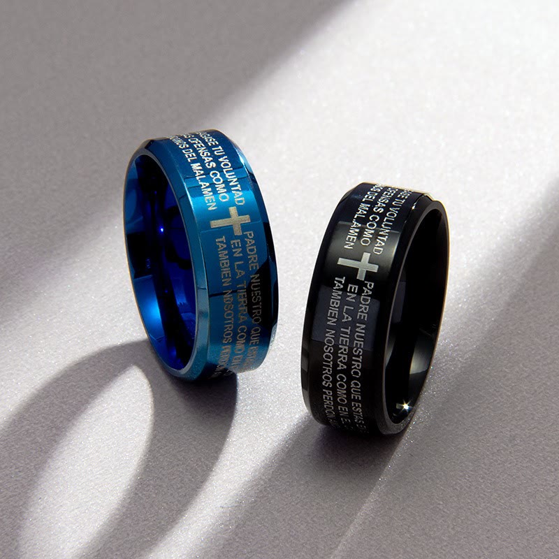 Christianartworkshop Minimalist 8mm Holy Verse Tri-Color Ring with Cro ...