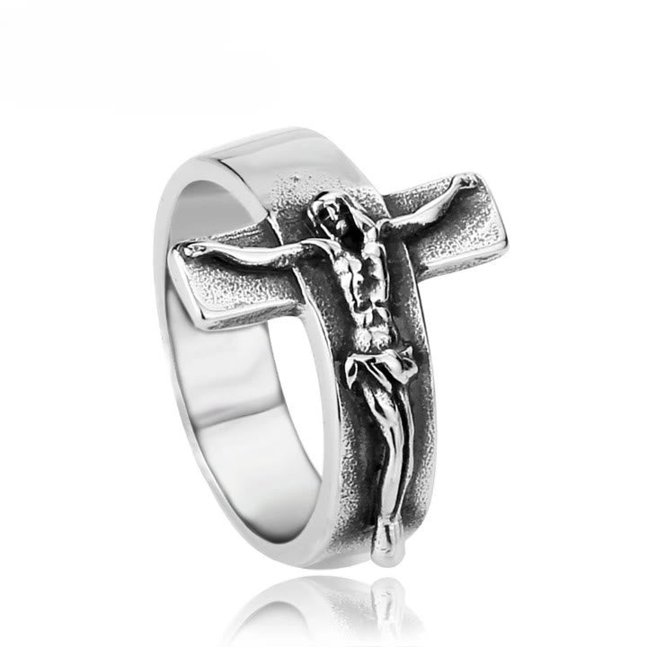 Christianartworkshop Vintage Crucifix Relief Stainless Steel Ring: Strength Through Sacred Sacrifice - image 4