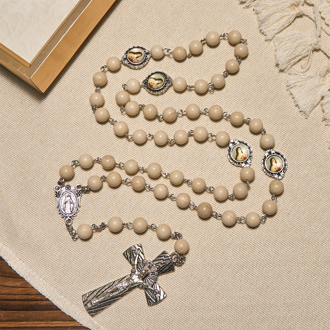 FREE Today: Minimalist St. Therese & Miraculous Medal Rosary of Polished White Stone with Crucifix - image 3